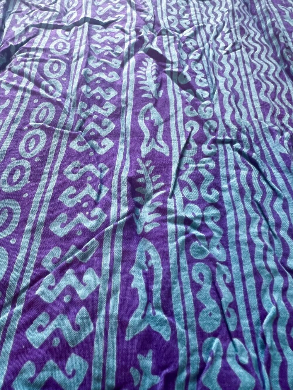Vintage 80s Java Wraps Batik Wrap Skirt Rayon Fringe Blue L Fits More Like M - Picture 6 of 9